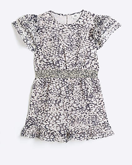 Girls beige chiffon leopard print playsuit