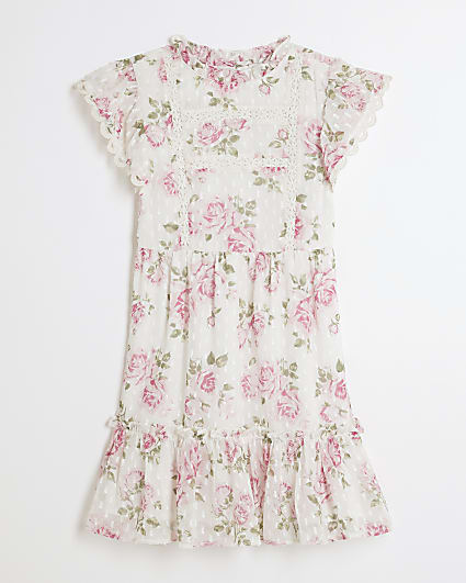 Girls white rose chiffon dress