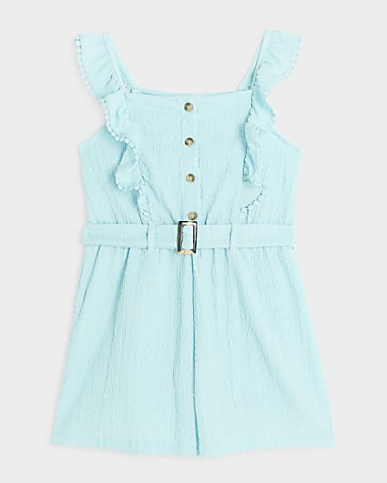 Girls blue belted frill playsuit