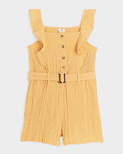 Girls orange belted frill playsuit