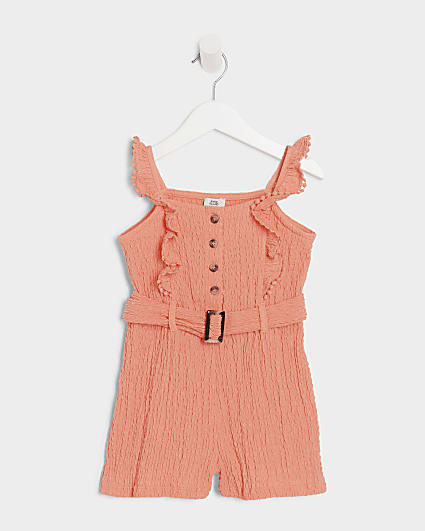 Mini girls orange belted frill playsuit