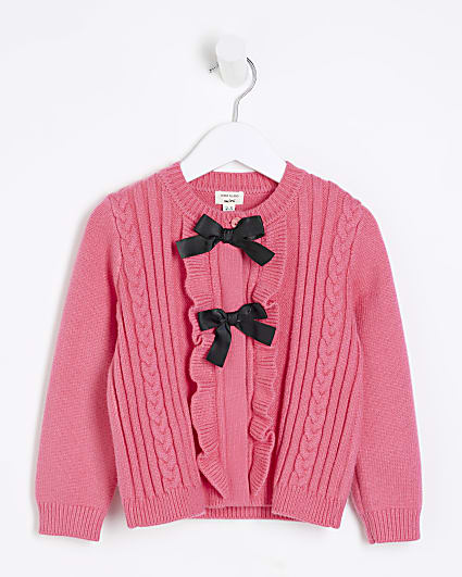 Mini Girls Pink Knitted Bow Cardigan