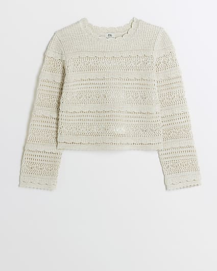 Girls cream crochet metallic jumper