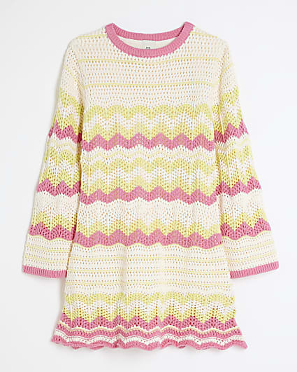 Girls Pink Wave Stitch Crochet Dress