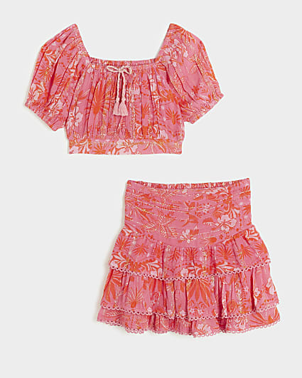 Girls pink floral glitter blouse set