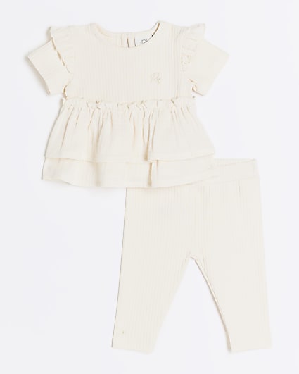 Baby girls cream textured peplum top set