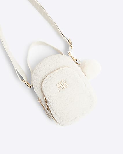 Girls cream borg cross body bag