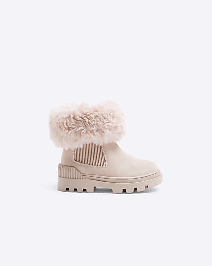 Mini Girls Pink Faux Fur Cuff Boots