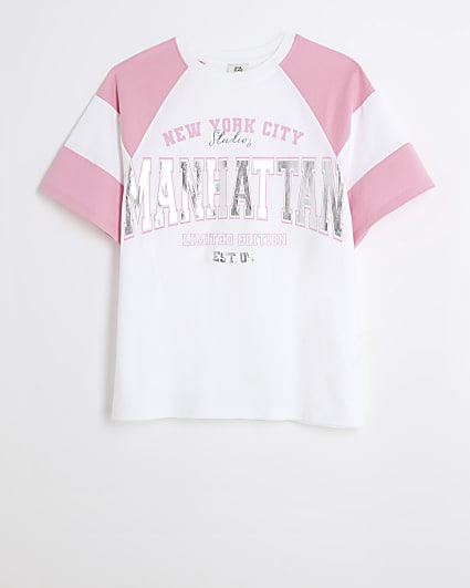 Girls pink oversized varsity graphic t-shirt