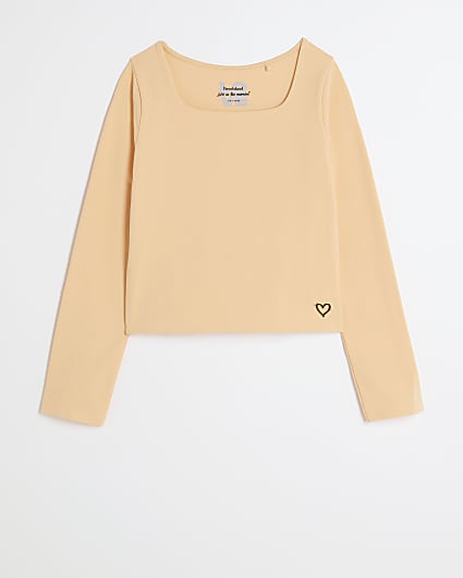 Girls coral square neck long sleeve top