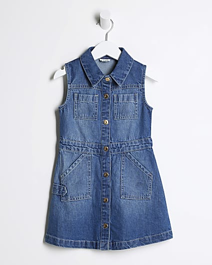 Mini girls blue denim pinafore dress