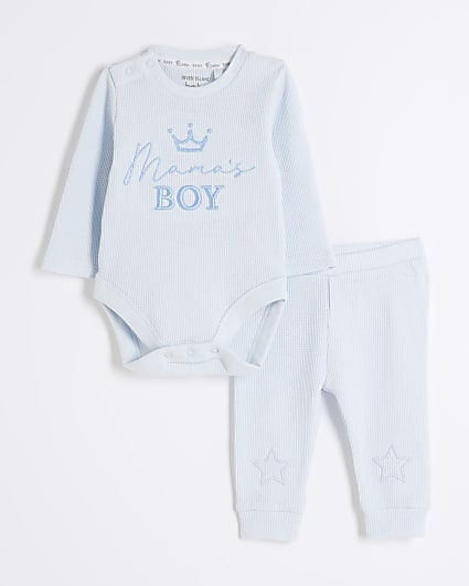 Baby boys blue waffle babygrow set