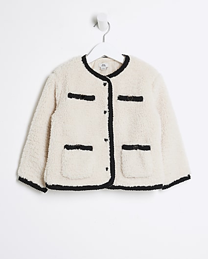 Mini girls cream borg jacket