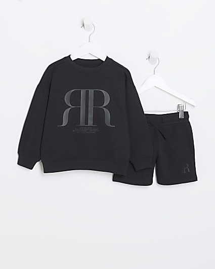 Mini boys black embossed RI sweatshirt set