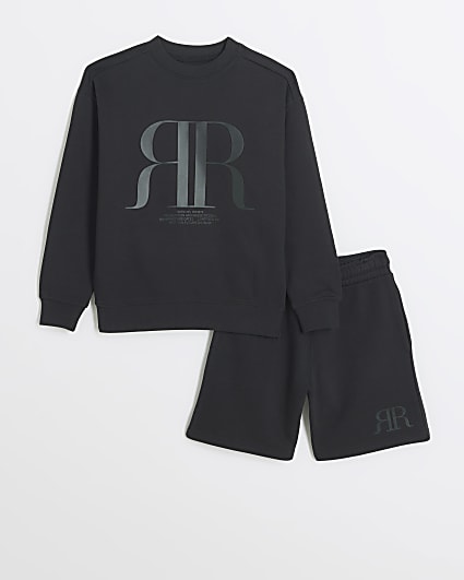 Boys black embossed RI sweatshirt set