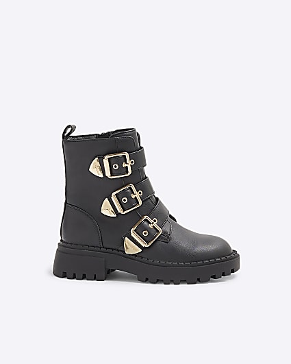 Girls Black Faux Leather Biker Boot