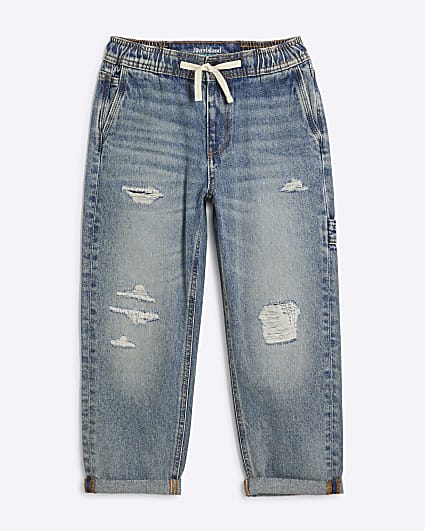 Boys blue elasticated tapered jeans