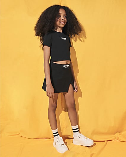 Girls Black RI Active T-shirt and Skort Set