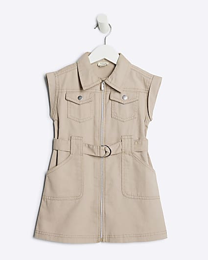 Mini girls Beige pinafore dress