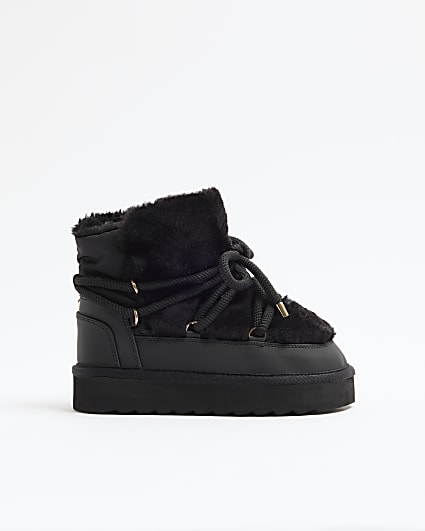 Girls Black Shearling Hiker Boots