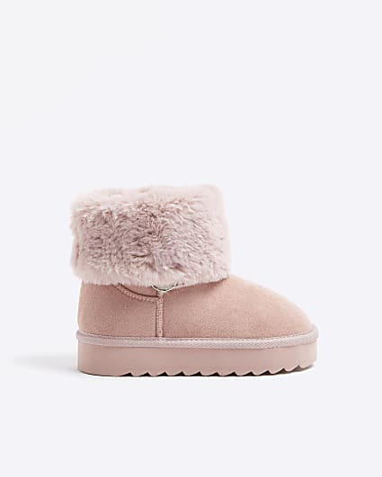 Girls Pink Suedette Faux Fur Lined Boot