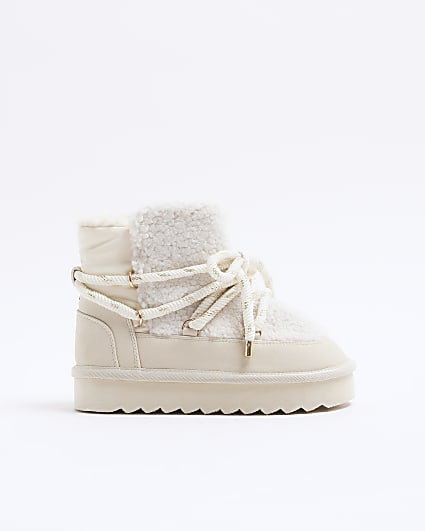 Girls Cream Shearling Hiker Boots