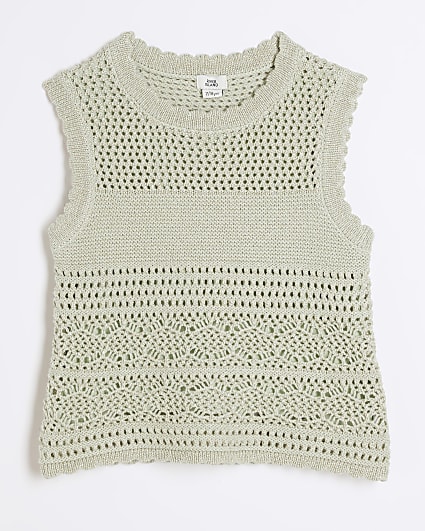 Girls khaki crochet tank top