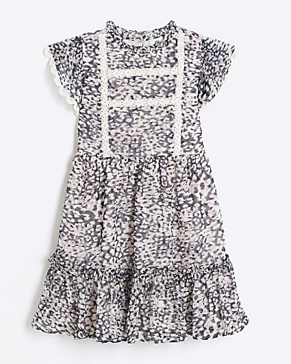 Girls white leopard print chiffon dress