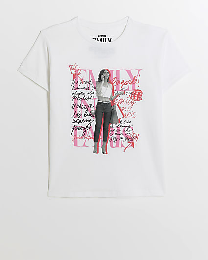 white Emily in Paris graphic t-shirt