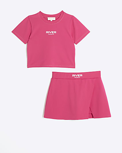 Girls Pink RI Active T-shirt and Skort Set