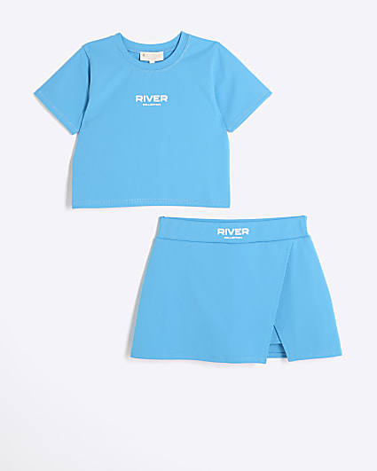 Girls Blue RI Active T-shirt and Skort Set