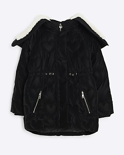 Girls Black Heart Padded Coat