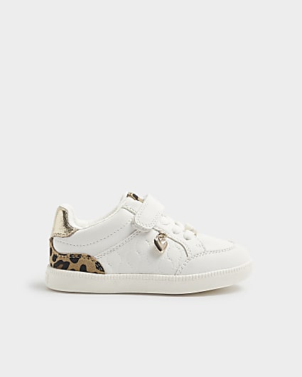 Mini Girls White Leopard Print Trainers