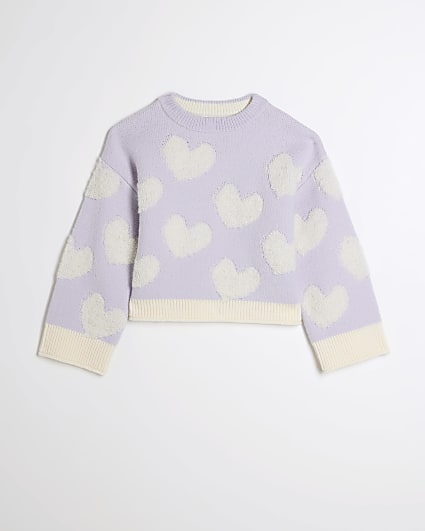 Girls purple boucle heart jumper