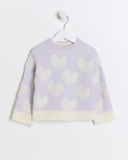 Mini girls purple boucle heart jumper