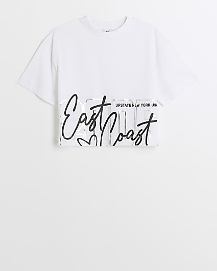 Girls white foil script graphic t-shirt