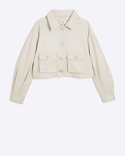 Girls cream boxy shacket