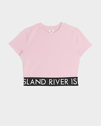 Girls pink RI waistband t-shirt