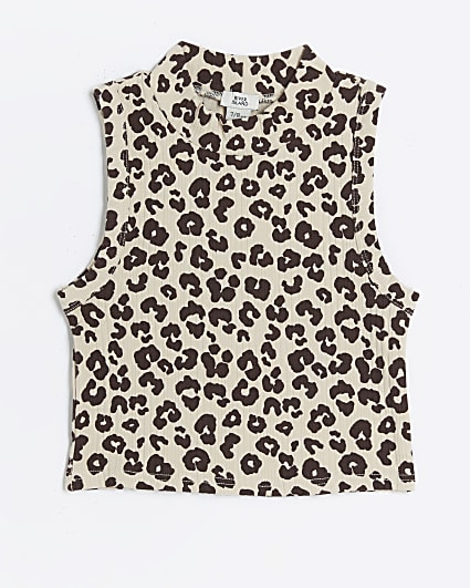 Girls beige leopard print tank top