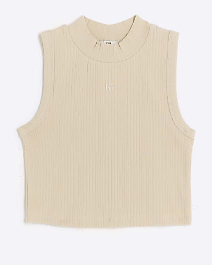 Girls Stone ribbed high neck tank top