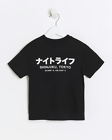 Mini boys black Japanese graphic t-shirt