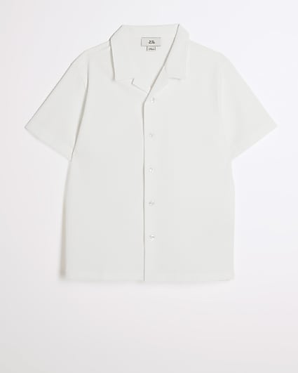 Boys white seersucker short sleeve shirt