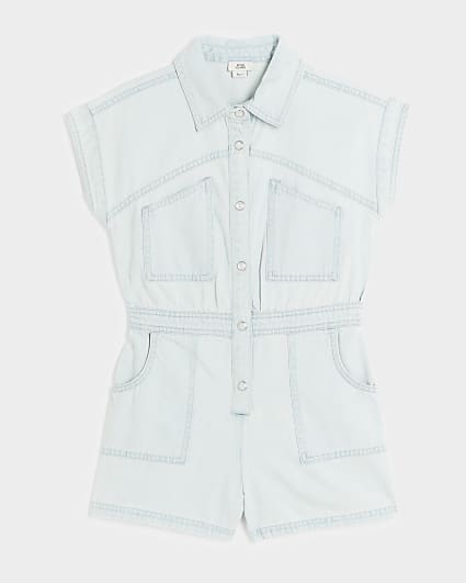 Girls blue denim utility playsuit