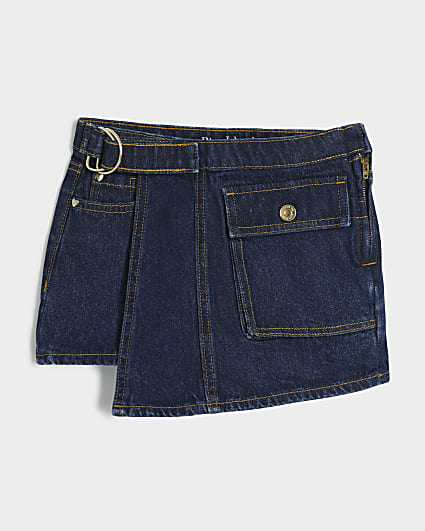 Girls Dark Blue Denim Wrap Skort