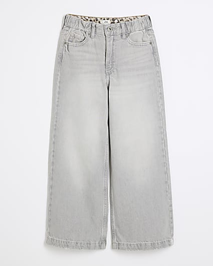 Girls grey wide leg jeans