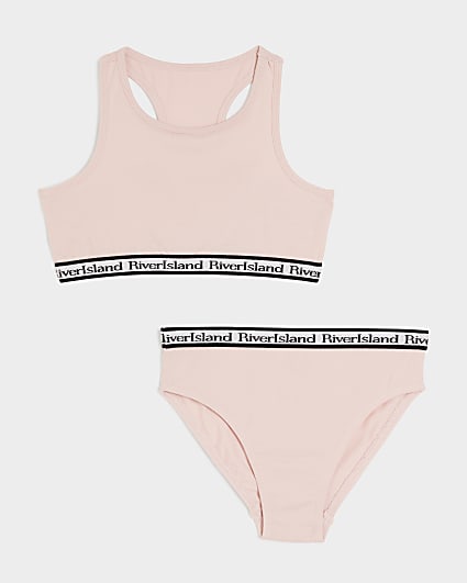 Girls Pink Crop Top And Brief Set