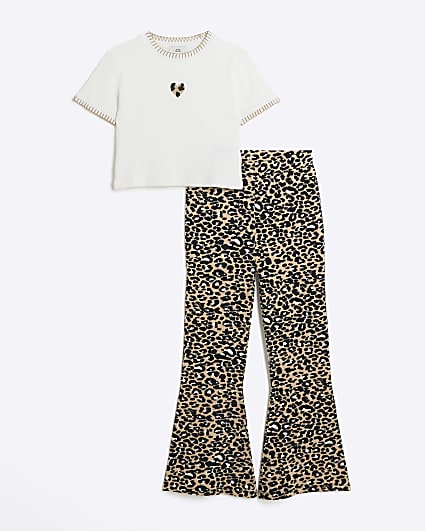 Girls beige leopard t-shirt and trousers