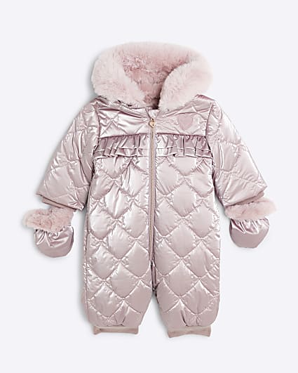 Baby Girls Pink Bow Snowsuit