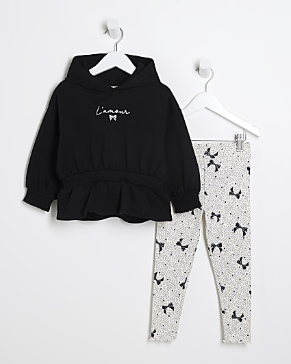 Mini girls black bow hoodie and leggings set