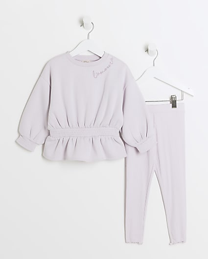 Mini girls purple peplum sweatshirt set